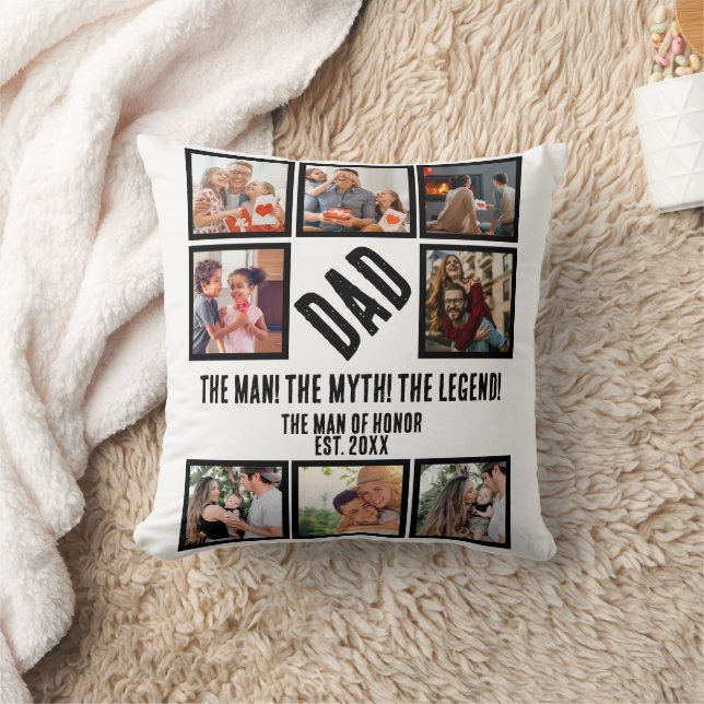 Custom Funny Fathers day Dad gift 8 Photo Collage Throw Pillow (Blanket)
