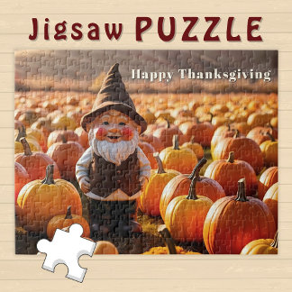 Custom Funny Gnome in Pumpkin Field Autumn Vibe - Jigsaw Puzzle