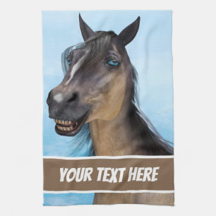 Custom Funny Horse Smile Portrait Art Kitchen Towel