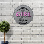 Custom Funny "I Play Like a Girl" house party Dartboard<br><div class="desc">Hit the mark with confidence using this personalized dartboard! Featuring the bold and empowering phrase, "Yes, I play like a girl. Try to keep up, " and a striking bullseye design, this dartboard is perfect for players who bring skill, precision, and attitude to the game. Whether for friendly matches or...</div>