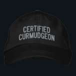Custom Funny Sarcastic Curmudgeon Humour Cranky Da<br><div class="desc">Embrace your inner grump with this "Certified Curmudgeon" embroidered hat. Perfect for those who wear their personality proudly, this cap adds a touch of humour to any outfit. The bold grey embroidery on a classic black background makes it an ideal statement piece, whether you’re out and about or just lounging....</div>