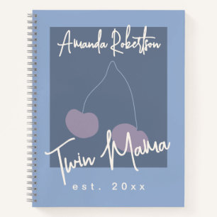 Custom Funny Twin Mama Muted Blue Cute Whimsical Notebook