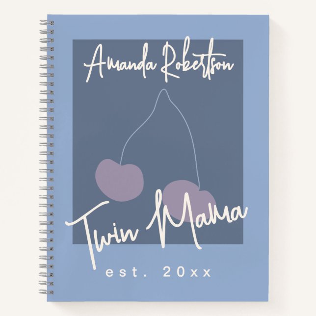 Custom Funny Twin Mama Muted Blue Cute Whimsical Notebook (Front)
