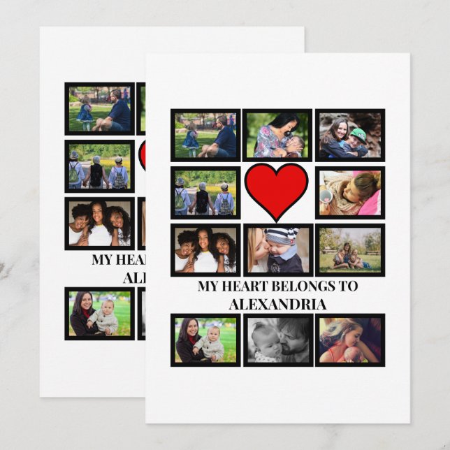 Custom Funny Valentines day heart 11 photo collage Invitation (Front/Back)