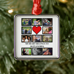 Custom Funny Valentines day heart 11 photo collage Metal Ornament