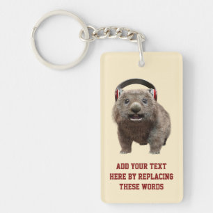 Custom Funny Wombat with headphones Cool Animal Keychain