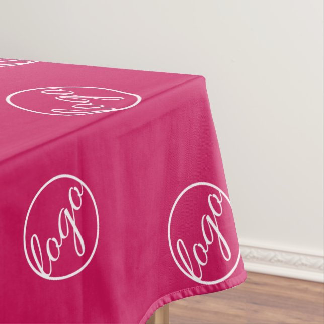 Custom Fuschia Hot Pink Trade Show Logo Business Tablecloth (In Situ)