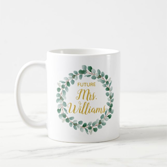 Custom Future Mrs Fiancee Personalized Bride to Be Coffee Mug (Left)