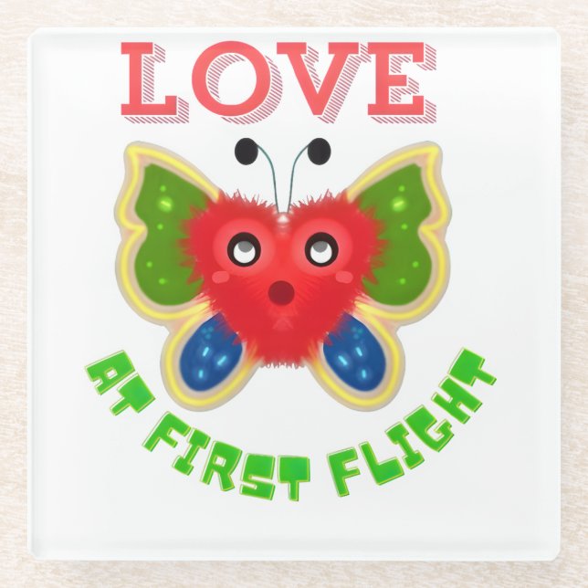 Custom Fuzzy Heart Butterfly Gift Glass Coaster (Front)