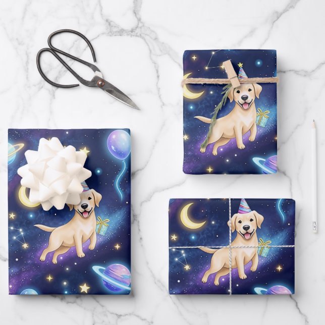custom Galaxy Labrador Retriever birthday party Wrapping Paper Sheet (Front)