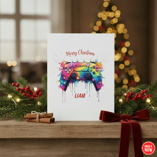 Custom Gamer Christmas Card With Game Controller