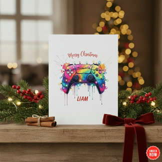 Custom Gamer Christmas Card With Game Controller