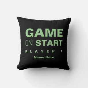 Custom Gamer Game Room Decor Green Black Throw Pillow