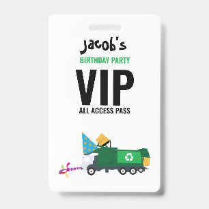 Custom Garbage Truck Birthday Party Pass Favour  Badge