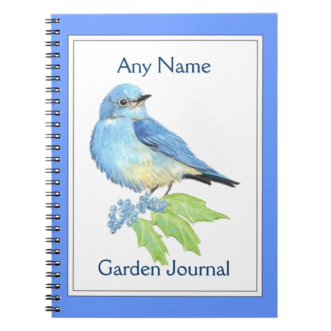Custom Garden Journal Watercolor Blue Bird (Front)