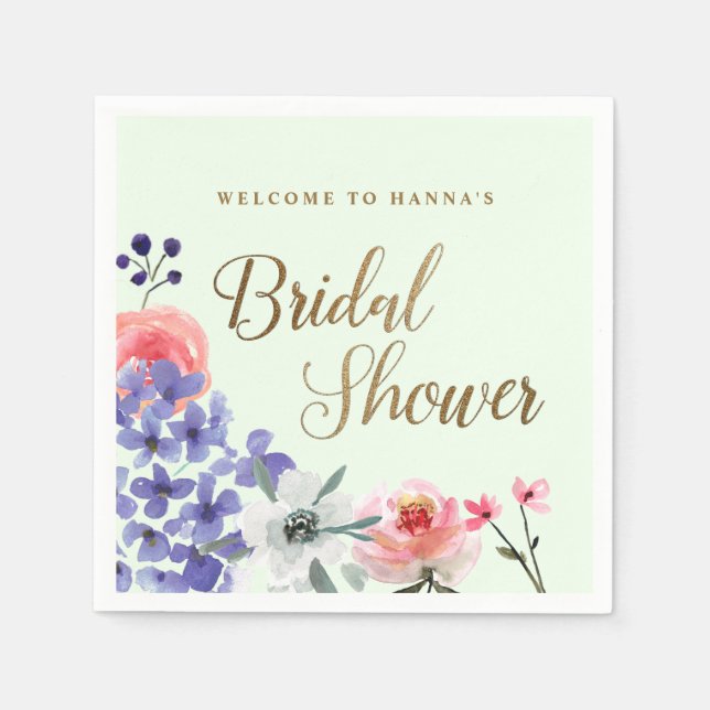 Custom Garden Party Floral Bridal Shower Napkin (Front)