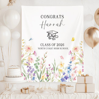 Custom Garden Theme Graduation Banner, 2026 Gradua Tapestry