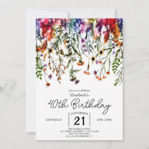 Custom Garden Wildflowers 40th birthday Invitation