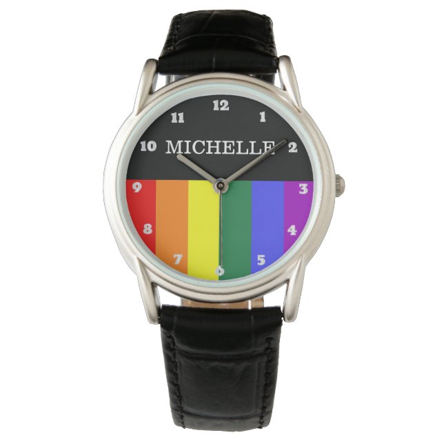Custom Gay Rainbow Pride Clock Watch (Front)