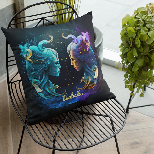 Custom Gemini Zodiac Horoscope Fantasy Sun Sign Throw Pillow (Creator Uploaded)