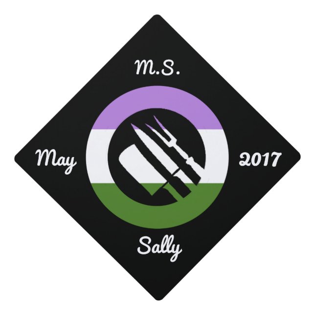 Custom Genderqueer Pride Colours Culinary Arts Graduation Cap Topper (Front)
