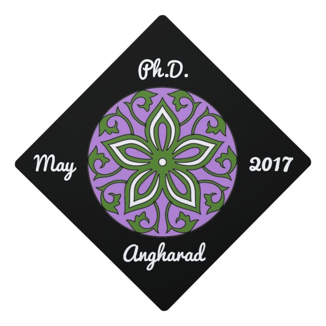 Custom Genderqueer Pride Flag Colours Mandala Graduation Cap Topper (Front)