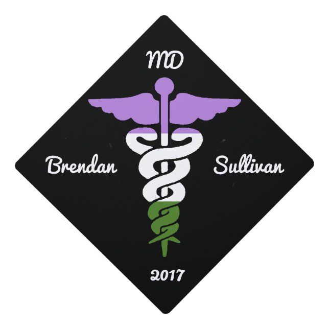 Custom Genderqueer Pride Medical Symbol Caduceus Graduation Cap Topper (Front)