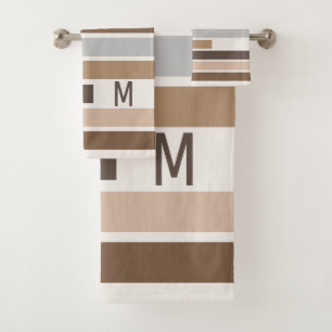 Custom Geometric Earthtones Stripes Art Pattern Bath Towel Set