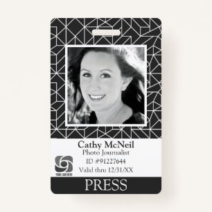 Custom Geometric Reporter Photographer BW Press ID Badge