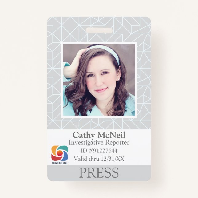 Custom Geometric Reporter Photographer Press ID Badge (Front)