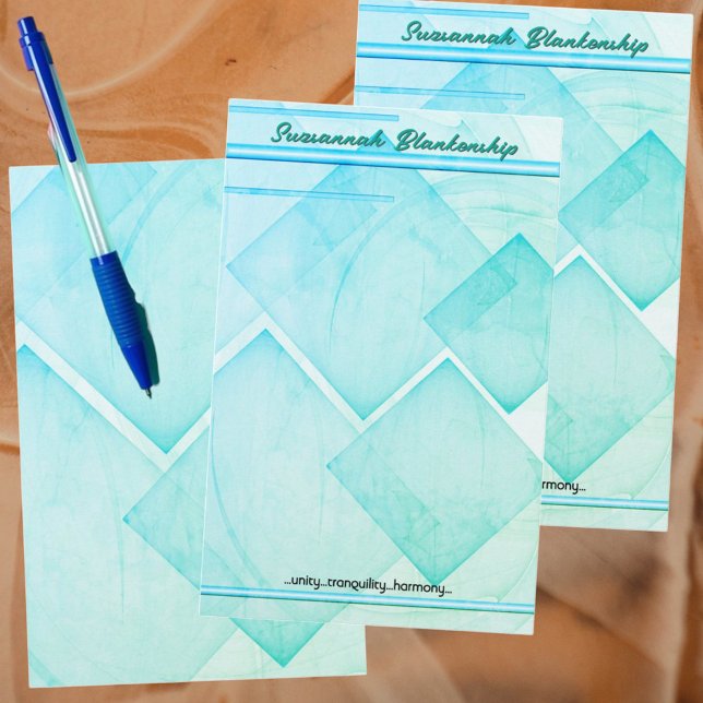 Custom Geometric Teal Abstract Background Stationery (stationery paper front and back template view)