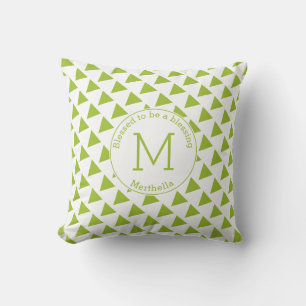 Custom Geometric Triangles Monogram Lime Green Throw Pillow