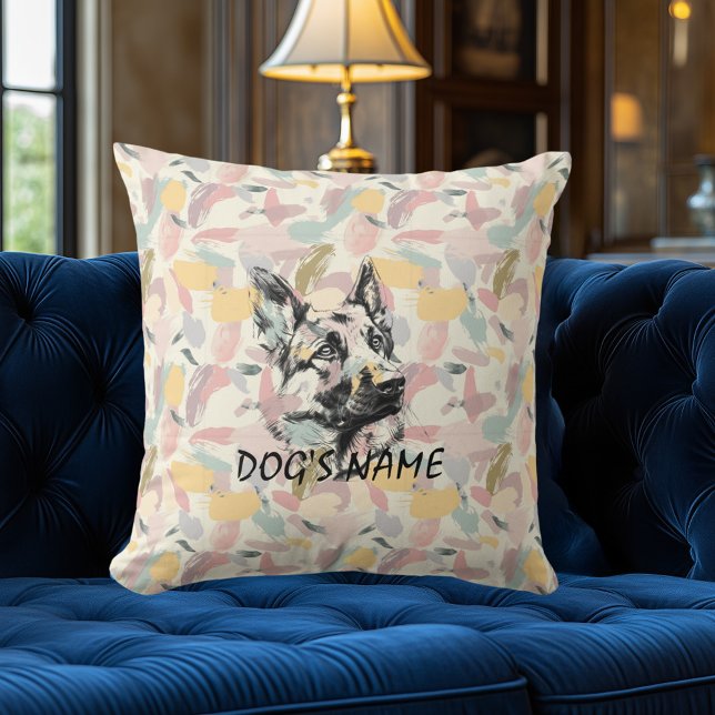 Custom German Shepherd Portrait Abstract Pattern Throw Pillow (Creator Uploaded)