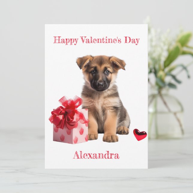 Custom German Shepherd Puppy with Gift Valentine Holiday Card (Standing Front)