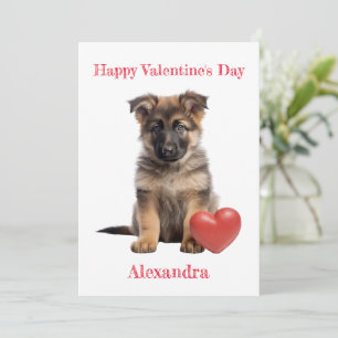 Custom German Shepherd Puppy with Heart Valentine Holiday Card