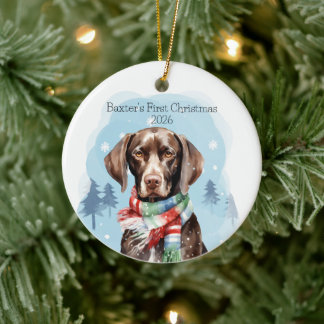 Custom German Shorthaired Pointer First Christmas Ceramic Ornament