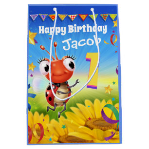 Custom Gift Bag for boy's 1st birthday - Ladybug