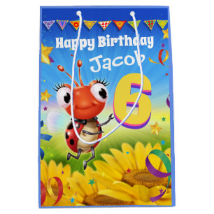 Custom Gift Bag for boy's 6th birthday - Ladybug