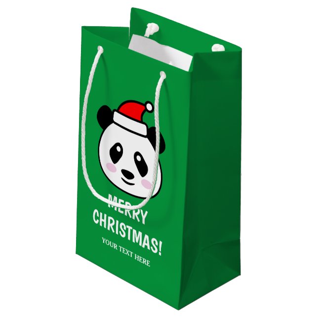 Custom gift bags with cute Santa panda bear design (Back Angled)