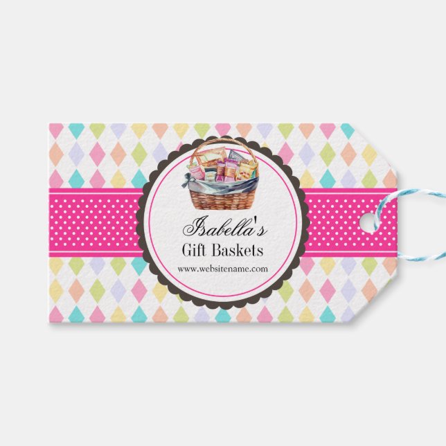 Custom Gift Basket Business Gift Tags (Front (Horizontal))