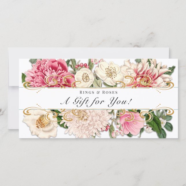 Custom Gift Certificate Gold White Vintage Floral  (Front)