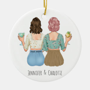 Custom gift Christmas for Best Friend portrait  Ceramic Ornament