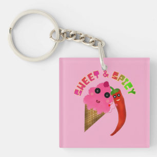 Custom gift Cute Ice Cream and Chili Pepper  Keychain