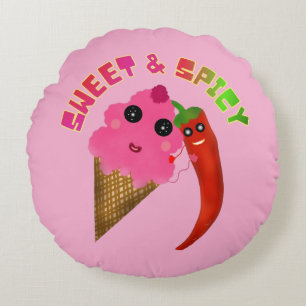 Custom gift Cute Ice Cream and Chili Pepper  Round Pillow