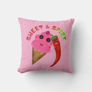 Custom gift Cute Ice Cream and Chili Pepper  Throw Pillow