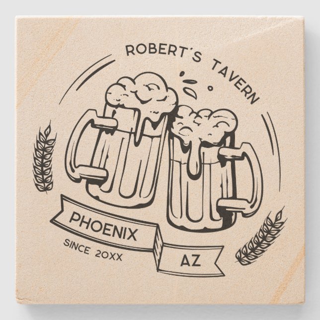 Custom Gift For Beer Lover Personalized Home Bar Stone Coaster (Front)