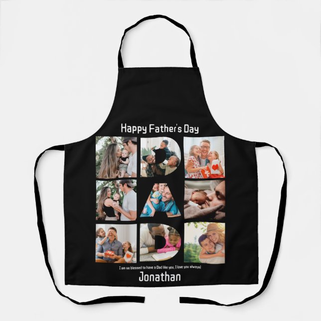 Custom Gift for Dad Fathers Day 9 Photo Collage Apron (Front)