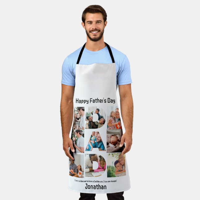 Custom Gift for Dad Fathers Day 9 Photo Collage Apron (Worn)