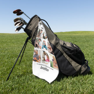 Custom Gift for Dad Fathers Day 9 Photo Collage Golf Towel