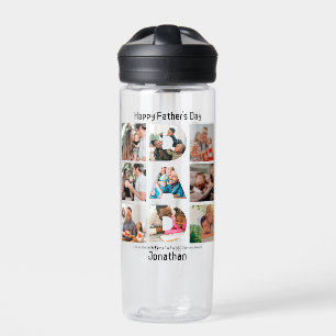 Custom Gift for Dad Fathers Day 9 Photo Collage Water Bottle